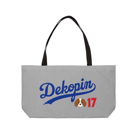 Gray Weekender Tote | DEKOPIN + DECOY 17 | Front & Back Print | Dog Carrier IKEA Bag Alternative